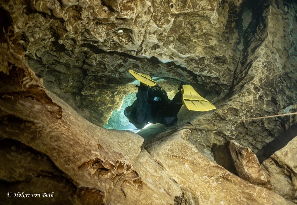 Technical diver inside Molnar Janos cave Budapest