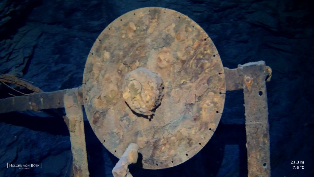Historic mining equipment preserved inside flooded German slate mine