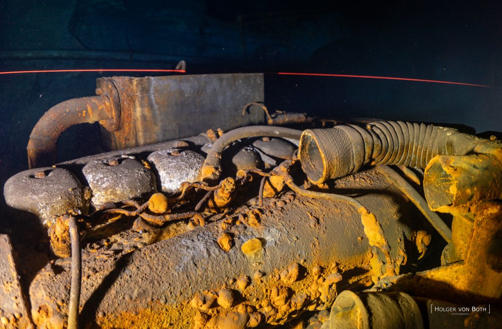 Preserved mining equipment inside the flooded Felicitas mine